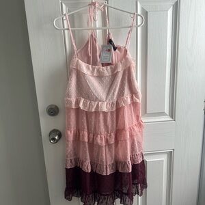 Elegant Pink and Burgundy Layered Mini Dress
